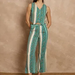 all about you Floral Printed V-Neck Sleeveless Waistcoat With Trouser-24