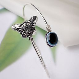 Sangria Silver Plated Evil Eye Stones-Studded Kada Bracelet-image-95