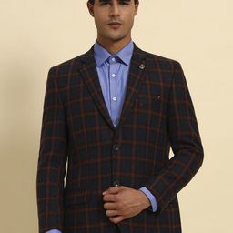 Cantabil Smart Fit Checked Notched Lapel Long Sleeve Single Breasted Blazer-image-45