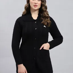 Monte Carlo Women Cable Knit Self Design Woollen Longline Cardigan-11