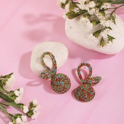 DressBerry Gold-Plated Rhinestones Studded Circular Shaped Drop Earrings-picture-36