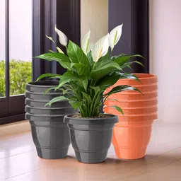 Kuber Industries Orange-Coloured & Black Set Of 12 Plastic 2-Layer Planters-3