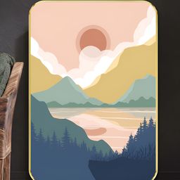 Myntra Elegant Homes Pink & Blue Wooden Peaceful Valley Sunrise Wall Art-image-91