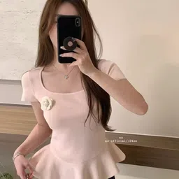 KPOP Women Round Neck Short Sleeves Top-image-48