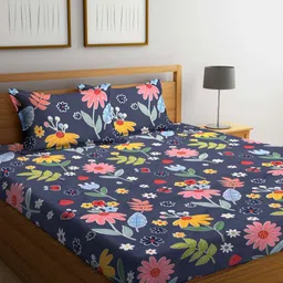 Myntra Elegant Homes Black & Red Floral Printed 300 TC King Bedsheet Set 2.5 m x 2.2 m-14