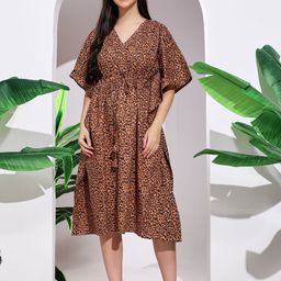 HANDICRAFT PALACE Women Animal Printed V Neck Midi Nightdress-picture-1