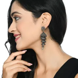 JOHARKAMAL Silver-Plated Dome Shaped Jhumkas-picture-37