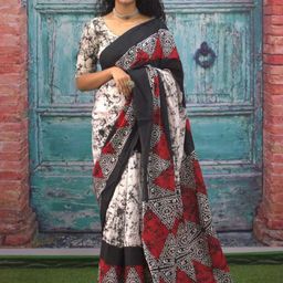 JAIPURI PRINT Batik Pure Cotton Block Print Saree-0