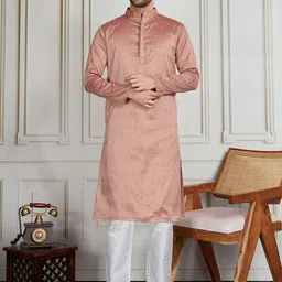 House of Pataudi Men Self Design Straight Kurta & Trouser Set-image-6