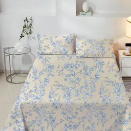 Trance Home Linen Blue Floral Printed 210 TC Cotton King Bedsheet Set 2.74 m x 2.74 m-39