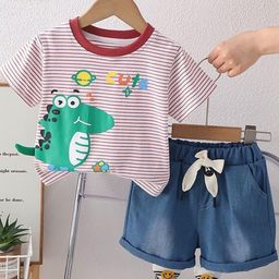 POP STREET KIDS Boys Striped Round Neck T-shirt With Shorts-image-82