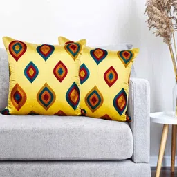 Vinayaka Fab Gold-Toned And Blue 2 Pieces Geometric Embroidered Silk Square Cushion Covers-image-62