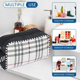Kuber Industries Cream Colored 3 Pieces Printed Waterproof Toiletry Bags With Handle image 3