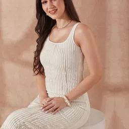 Globus Women White Square Neck Lace Detail Back Slit Midi Bodycon Party Dress-image-2