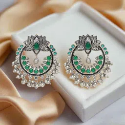 Jazz and Sizzle Silver-Plated Artificial Stones And Beads Dome Shaped Jhumkas-30