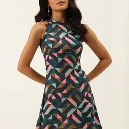 CORSICA Print Halter Neck Georgette A-Line Dress-image-75