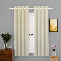 Kuber Industries Cream 2 Pieces Self Design Cotton Window Curtains-38