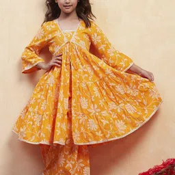 Biba Girls Floral Printed Regular Pure Cotton Kurta With Sharara-picture-34
