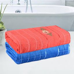 Kuber Industries Blue & Orange 2 Pieces Striped 250 GSM Bath Towels-image-67