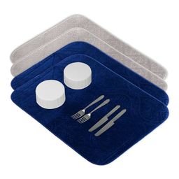 Kuber Industries 4-Pcs Blue & Grey Non Slip Dish Drying Mats-8