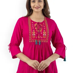 DMP FASHION Floral Embroidered Thread Work Tie-Up Neck Anarkali KurtI-picture-56