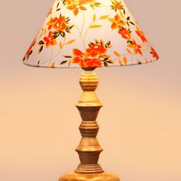 Devansh White & Orange Printed Frusturical Shaped Wooden Table Lamp-23
