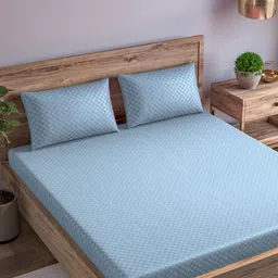 Trance Home Linen Blue Geometric 300 TC Queen Bedsheet with 2 Pillow Covers-image-48
