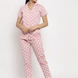 Claura Women Pink & White Printed Night suit-image-56