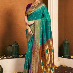 KALINI Ethnic Motifs Woven Design Zari Paithani Saree-12
