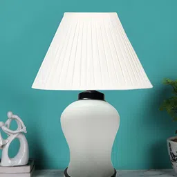 Aura Off White Wooden & Mosaic Glass Traditional Frusturical Shaped Table Lamp-image-16