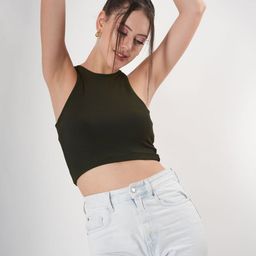 clobug Women Solid Ribbed Tank Crop Top-image-84
