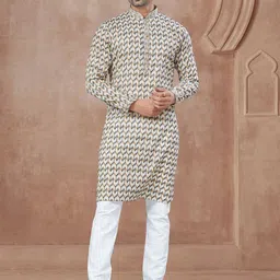OUTLUK Chevron Woven Design Mandarin Collar Cotton Straight Kurta-17