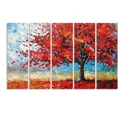 RANDOM Vinyl Red & Blue 5 Piece Floral and Botanical Canvas Wall Paintings-picture-45