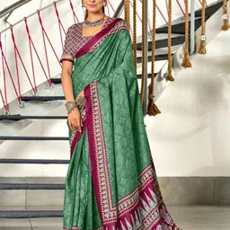 PEENGAX Ethnic Motifs Pure Cotton Bagru Saree-50