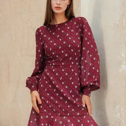Stylecast X Slyck Women Floral Print Ruffled Fit & Flare Dress-picture-6