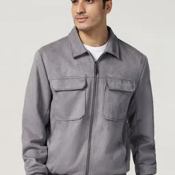 Blackberrys Men Spread Collar Solid Casual Bomber Jacket-16