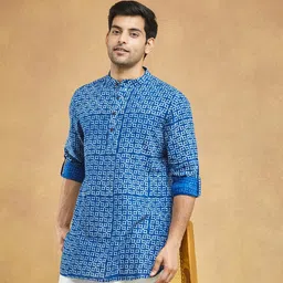 Fabindia Men Geometric Printed Daily Cotton Straight Kurta-picture-1