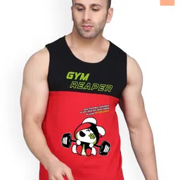 SLOWLORIS Pack Of 2 Printed Sleeveless Cotton Gym Vests-picture-4