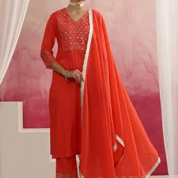 Khushal K Women Regular Kurta with Palazzos & With Dupatta-picture-3