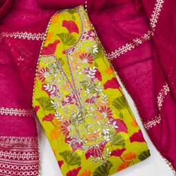 Panzora Floral Embroidered Gotta Patti Chanderi Unstitched Dress Material-picture-19