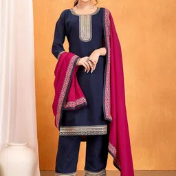 KALINI Women Ethnic Motifs Embroidered Regular Sequinned Kurta with Trousers & With Dupatta-17