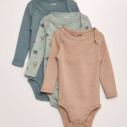 KIABI Infant Girls Pack Of 3 Cotton Printed Bodysuit-image-45