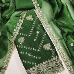 Panzora Floral Embroidered Sequinned Barbari Silk Unstitched Dress Material-picture-4