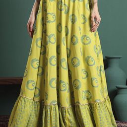 KALINI Floral Printed Flared Maxi Skirt-image-24