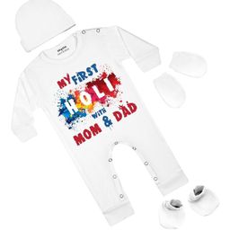 Arvesa Infants My First Holi Printed Bodysuit with Cap Booties Mitten-picture-3
