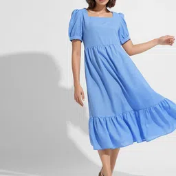 all about you Puff Sleeves A-Line Midi Dress-image-26