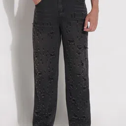 SHOWOFFFF Men Comfort Straight Fit Mid-Rise Highly Distressed Light Fade Acid Wash Jeans-image-18