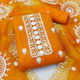 SAINOOR Ethnic Motifs Embroidered Organza Unstitched Dress Material-image-60
