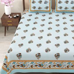 Myntra Elegant Homes Blue & Brown Printed 180TC Cotton King Bedsheet Set 2.75 m x 2.25 m-image-55