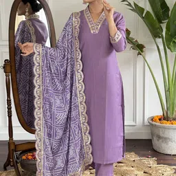 Moda Rapido Floral Yoke Design Thread Work Kurta With Trousers & Dupatta-23